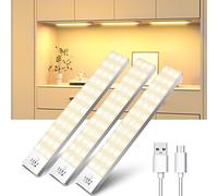 OUILA Led Armadio Luce con sensore di Movimento Luce Armadio LED 3000K Luce Calda 4 Modalità led Sottopensile Luce Notturna USB Ricaricabile Striscia Led con Sensore per Ingresso, Scale, 23cm*3 Pezzi