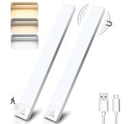 OUILA Luce Armadio LED Con Sensore, 32CM Sottopensile Cucina 3 Modalità di Colore, 1500 mAh Ricaricabile USB, Lampada Notturna per Cucina Scale Guardaroba