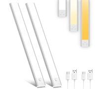 OUILA Luci da cucina sotto armadietto, 144 LED [2 pezzi] 3 colori con sensore di movimento dimmerabile continuo, luci a LED ricaricabili USB-C da 2800 mAh, per armadio, cucina