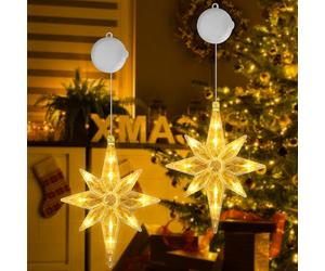 OUILA Luci Natalizie, Luci Finestra Natale Betlemme Stella 3 Modalità con Ventose e Timer Luci Decorative Natalizie Luci Natalizie a Batteria, Decorazioni Natale Finestre Interni (Bianco caldo)