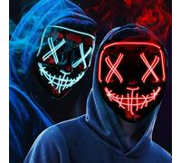 OUILA Maschera LED Halloween, confezione da 2 mascherine fluorescenti al neon con 3 modalità di illuminazione, per uomo, donna, cosplay, Halloween, carnevale, festa in maschera (2 maschere nere