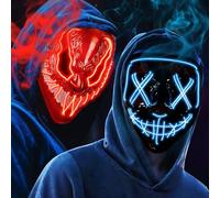 OUILA Maschera LED per Halloween, confezione da 2 mascherine fluorescenti al neon con 3 modalità di illuminazione, per uomo, donna, cosplay, Halloween, carnevale, feste in maschera (2 maschere di