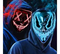 OUILA Maschera LED per Halloween, Confezione da 2 mascherine Fluorescenti al Neon con 3 modalità di Illuminazione, per Uomo, Donna, Cosplay, Halloween, Carnevale, Feste in Maschera (2 Maschere per