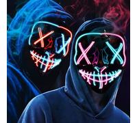 OUILA Maschera LED per Halloween, confezione da 2 mascherine fluorescenti al neon con 3 modalità di illuminazione, per uomo, donna, cosplay, Halloween, carnevale, feste in maschera (maschere rosse e