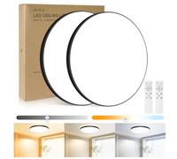 OUILA Plafoniera LED Soffitto Dimmerabile [2 Pezzi], 24W Lampada da Soffitto con Telecomando 3000K-6500K Plafoniera Bagno IP44 Impermeabile Ø28CM 2000LM Lampadario LED per Cameretta, Cucina, Soggiorno