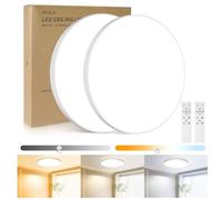 OUILA Plafoniera LED Soffitto Dimmerabile [2 Pezzi], 24W Lampada con Telecomando 3000K-6500K Plafoniera Bagno IP44 Impermeabile Ø28CM 2000LM Lampadario LED per Cameretta, Cucina, Soggiorno