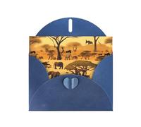 OUInbvv Biglietti di auguri di carta perlescente con motivo animali africani delle praterie con buste a forma di cuore personalizzate per vacanze, compleanni, anniversari