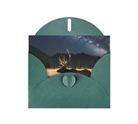 OUInbvv Biglietti di auguri in carta perlescente con alce nel prato verde scuro buste a forma di cuore personalizzate per vacanze, compleanni, anniversari