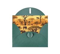 OUInbvv Biglietti di auguri in carta perlescente con motivo animali africani, verde scuro, buste personalizzate a forma di cuore, per vacanze, compleanni, anniversari