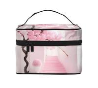OUInbvv Borsa cosmetica da viaggio con scala in fiore di ciliegio rosa con organizer multi-tasca, custodia in twill di poliestere di grande capacità per palestra, campeggio e viaggi di lavoro