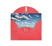 OUInbvv Cielo blu e nuvole bianche perlescenti biglietti di auguri con buste rosse personalizzate a forma di cuore per vacanze, compleanni, anniversari