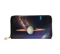 OUInbvv Cosmic Saturn - Portafoglio portatile con cerniera in metallo e porta assegni, scomparti dal design morbido e leggero