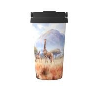 OUInbvv Tazza da caffè con giraffa africana della savana e manico nascosto, base antiscivolo, design a prova di perdite, adatta per auto, ufficio e casa
