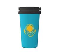 OUInbvv Tazza da caffè isolata con bandiera del Kazakistan con manico nascosto, base antiscivolo, design a prova di perdite, adatta per auto, ufficio e casa