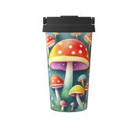 OUInbvv Tazza da caffè isolata portatile a forma di funghi colorati con manico nascosto, base antiscivolo, design a prova di perdite, adatta per auto, ufficio e uso domestico