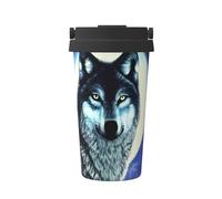 OUInbvv Wolf under moon - Tazza da caffè portatile isolata con manico nascosto, base antiscivolo, design a prova di perdite, adatta per auto, ufficio e casa