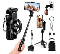Ouitble Supporto magnetico per selfie stick, mini treppiede portatile con 4 gambe, 45 cm, allungabile, in alluminio, con telecomando senza fili, per viaggi e vlog