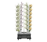 OUKANING 56 piante idroponiche Tower, 164 cm, giardino verticale con pompa e timer, 4 ruote con 2 freni, sistema di irrigazione automatico per balcone, interno, base grigia, colonne bianche