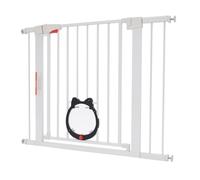OUKANING Barriera per cani senza foratura, altezza 76 cm, 76-103 cm, regolabile, per gatti e cani di piccola taglia, con doppia chiusura e sportello per piccoli animali, per balcone, porta, corridoio