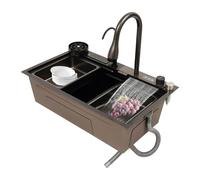 OUKANING Lavello in acciaio inox con indicatore LED e cascata, 75 x 46 cm