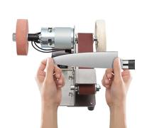 OUKANING Mini levigatrice a nastro e levigatrice da tavolo, 150 W, mini levigatrice a nastro con 7 velocità (fino a 9000 RPM), 20 nastri abrasivi da 30 x 330 mm, levigatrice a nastro per legno e