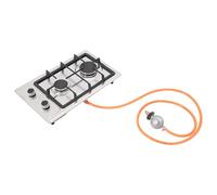 OUKANING Stufa a gas portatile, 2 fuochi, in acciaio inox, con valvola di riduzione della pressione e pulsante di sicurezza, GPG/NG, fornello da incasso per camper e esterni, con struttura a pentola e
