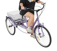 OUKANING Triciclo per adulti, 24 pollici, 7 marce, 3 ruote, con cestino per la spesa, portata fino a 120 kg, regolabile in altezza, per adulti e anziani (viola)