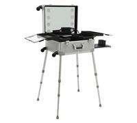 OUKANING Valigetta cosmetica portatile da 21 pollici con illuminazione, 8 LED, specchio con 3 colori di luce, supporto regolabile in altezza 15-85 cm, con manico telescopico, organizer professionale