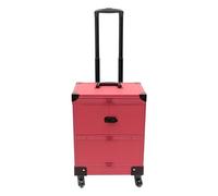 OUKANING Valigetta cosmetica professionale con ruote, grande capacità con 7 scomparti e specchio, per trucchi, portata 50 kg, impermeabile, per trucchi e parrucchieri, Rosa, 37*24.3*101cm, moderno