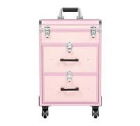 OUKANING Valigetta cosmetica trolley, 40 scomparti+2 cassetti, capacità di carico di 50 kg, 4 ruote universali e serrature, per trucco, parrucchiere, rumore basso, Colore: rosa., 57*36*23cm, moderno