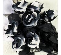 OUKEYI 10 rose artificiali, non sbiadiscono, a stelo singolo, in seta, realistiche, per fai da te, decorazione per la casa, bouquet da sposa, decorazione per Halloween, colore: nero e bianco