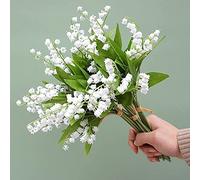 OUKEYI 12 fiori artificiali di mughetto, mughetto, fiori di plastica, bouquet da sposa per esterni, decorazione per casa, giardino, feste, matrimoni (bianco)