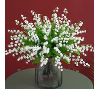 OUKEYI 18 mazzi di fiori artificiali, mughetto di plastica, bouquet da sposa per esterni, decorazione per casa, giardino, feste, matrimoni (bianco)