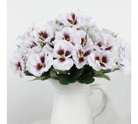 OUKEYI 8 mazzi di fiori artificiali per esterni, viola del pensiero, piccoli fiori selvatici finti viola del pensiero di plastica, per casa, giardino, aiuole, piante da esterno (bianco)