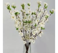 OUKEYI 8 rami di pesco artificiali, fiori di pesco finti, fiori di pesca in seta, piante finte per fai da te, giardino, casa, decorazione per feste di nozze (bianco)