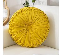 OUKEYI Cuscino rotondo da divano in velluto da 35 cm, colore puro, cuscino rotondo pieghettato, cuscino a forma di zucca, adatto per la decorazione di casa, letto, auto