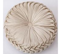 OUKEYI Cuscino rotondo in velluto a pieghe, 35 cm, colore puro, a forma di zucca, adatto per casa, letto, auto, decorazione (beige)