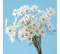 OUKEYI Fiori artificiali 12 fasci di seta artificiale margherita fiori finti resistenti ai raggi UV, fiori di campo finti per esterni, piante per la casa, il giardino per la decorazione (bianco)