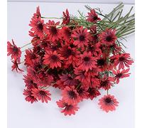 OUKEYI Fiori artificiali 12 fasci di seta artificiale margherita fiori finti resistenti ai raggi UV, fiori di campo finti per esterni, composizioni per la casa, il giardino per la decorazione (rosso)