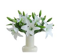 OUKEYI Fiori artificiali di giglio pasquali, gigli tigri finti al tatto, bouquet per matrimoni, casa, giardino, hotel, decorazione (6, bianco)