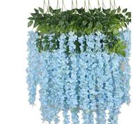 OUKEYI Ghirlanda di fiori artificiali di glicine, 12 m, fiori finti in seta da appendere, per interni ed esterni, casa, giardino, Natale, decorazione per feste di nozze (celeste)