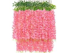OUKEYI Ghirlanda di fiori artificiali di glicine, 12 m, in seta, da appendere, per interni ed esterni, casa, giardino, Natale, matrimoni, feste, decorazione (rosa scuro)