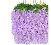 OUKEYI Ghirlanda di fiori artificiali di glicine, 12 m, in seta, da appendere, per interni ed esterni, casa, giardino, Natale, matrimoni, feste, decorazione (viola chiaro)