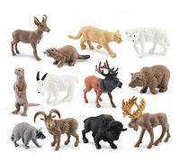 OUKEYI Set di 12 mini animali artici e statuette polari Include alci, capra selvatica nordamericana, alce, lontra, castoro, pronghorn per i più piccoli Regalo di compleanno