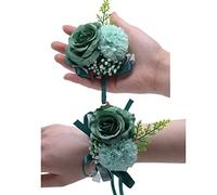 OUKEYI Set di 2 Bouquet da Polso a Forma di Rosa, Fiore all'Occhiello per Uomo e Donna, Matrimonio, Sposa, Damigella d'Onore, Corpetto per Feste di Nozze e Balli