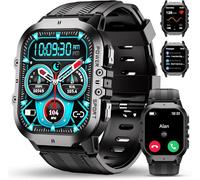 OUKITEL smartwatch uomo militare con funzione telefono, robusto orologio sportivo 120 + modalità sportive con misurazione della pressione sanguigna/SPO2/frequenza cardiaca, 5 ATM, impermeabile con