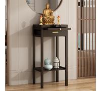 OUKMXSY Tavolo da Meditazione Personale per santuario, Tavolo da Altare con cassetto, ripiano Estraibile per Puja, tavolino in bambù per soggiorni, santuari, templi (Marrone, 101x7