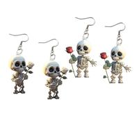 OuLi Store 2 orecchini in acrilico con scheletro e rosa di Halloween per donne e ragazze, ciondoli animali, orecchini a forma di zucca, gancio pendenti, gioielli regalo per la festa