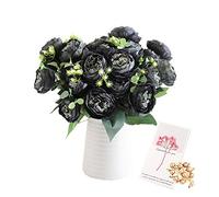 OuLi Store® 4 mazzi di fiori artificiali in seta peonia artificiale finto fiore glorioso per la decorazione della casa, 5 forchette, 9 teste (4 mazzi-nero)