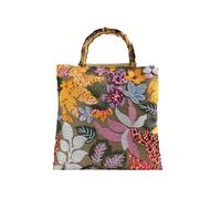 OuLi Store Borsa in iuta con manici in bambù naturale, da donna, con motivo floreale, borsa da sera, borsa da spiaggia, per donna